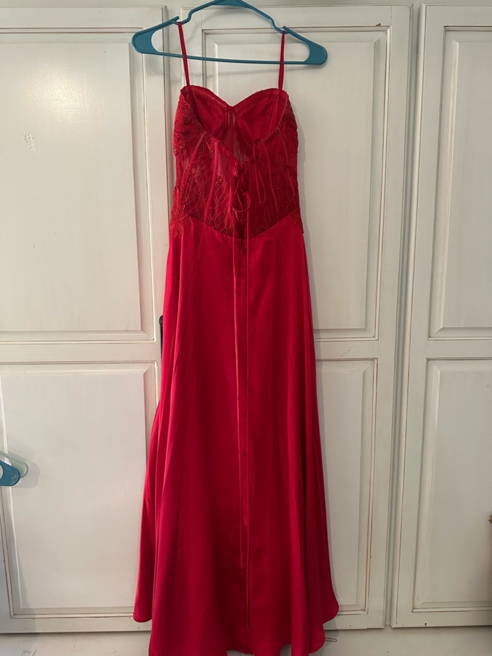 Blondie Nites Red Lace Bodice Satin Maxi Dress - Picture 2 of 7